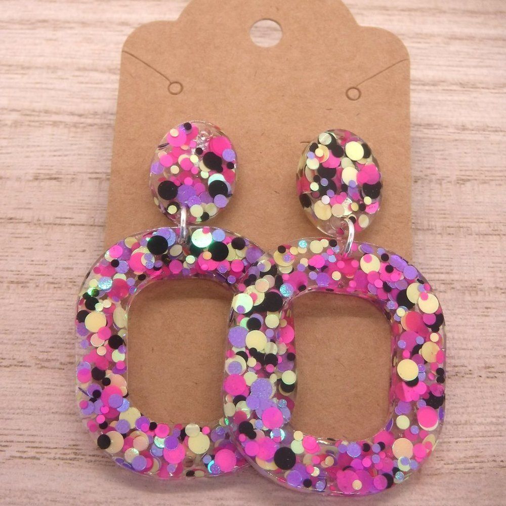 Earrings Resin w/ Chunky Glitter Studs - Picture 2 of 3